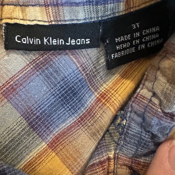 Calvin Klein Jeans Boys Shirt 3T Plaid Long Sleeve Button Down Pocket Casual - Picture 4 of 4